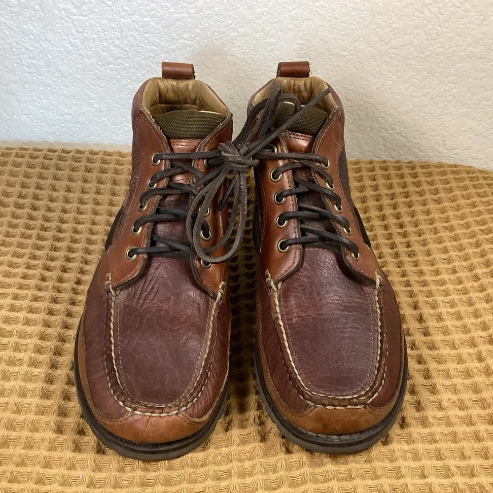 VTG LL Bean Allagash Brown Mens Sz 8 EE Pebbled Leather Moc Toe Chukka Boots